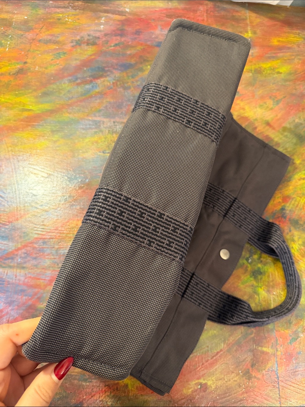 Hermes Tote Bag Card Gray Black Canvas Fourre Tout PM Silver Hardware Unisex - Picture 4 of 16